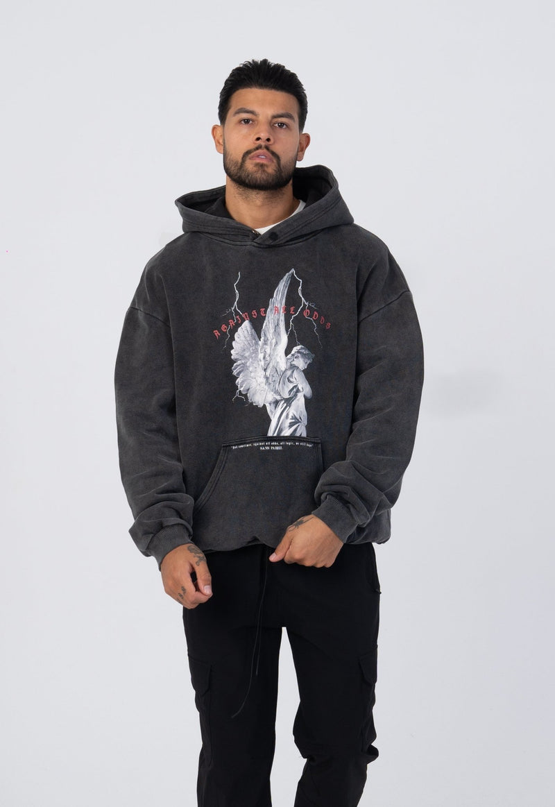 'Against all odds' Graphic Heavyweight Hoodie - Stone Wash - Sans Pareil Clothing