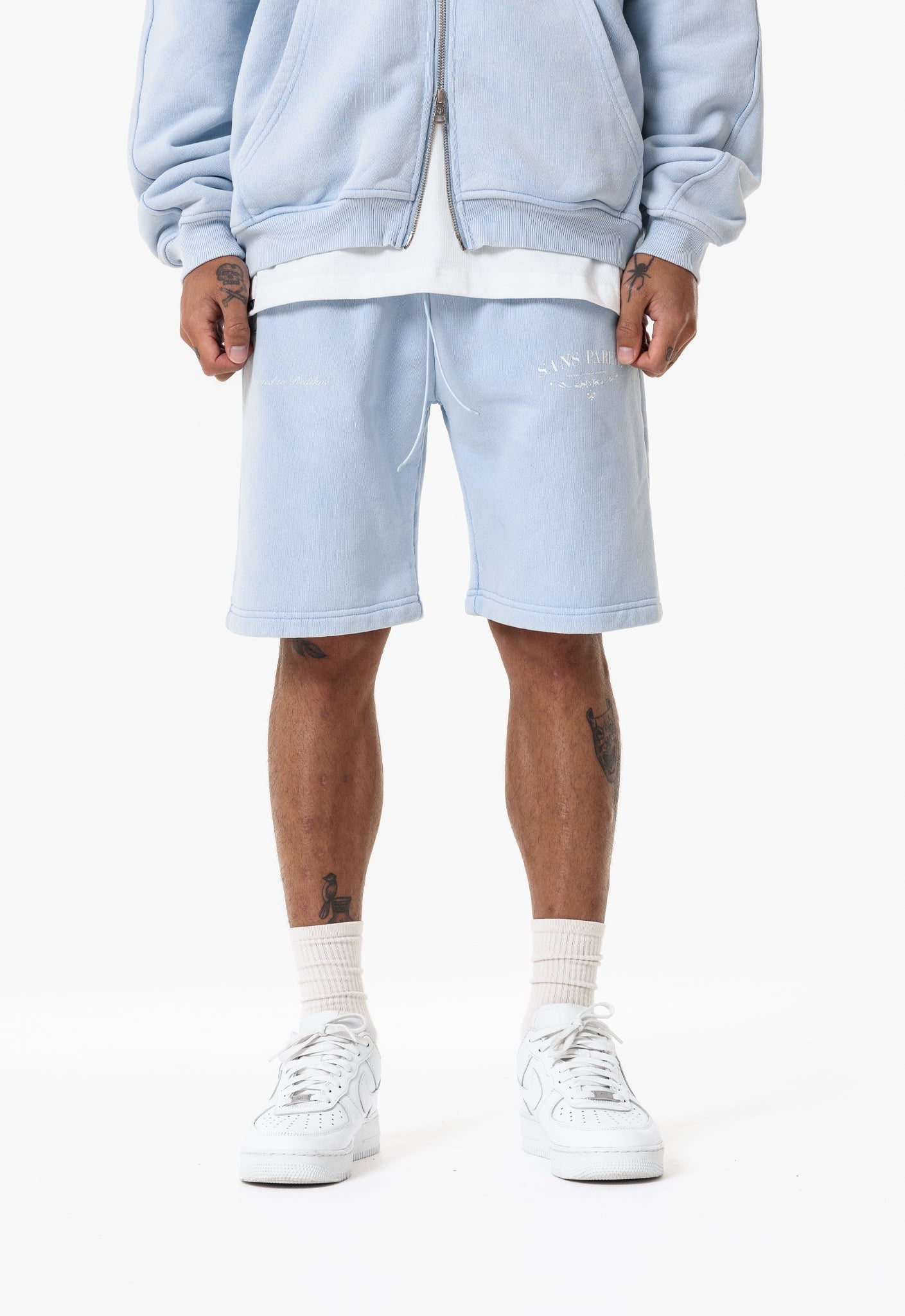 Heavyweight Appliqué Shorts - Washed Baby Blue
