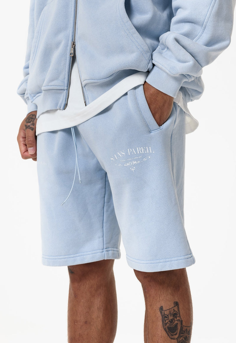 Heavyweight Appliqué Shorts - Washed Baby Blue - Sans Pareil Clothing