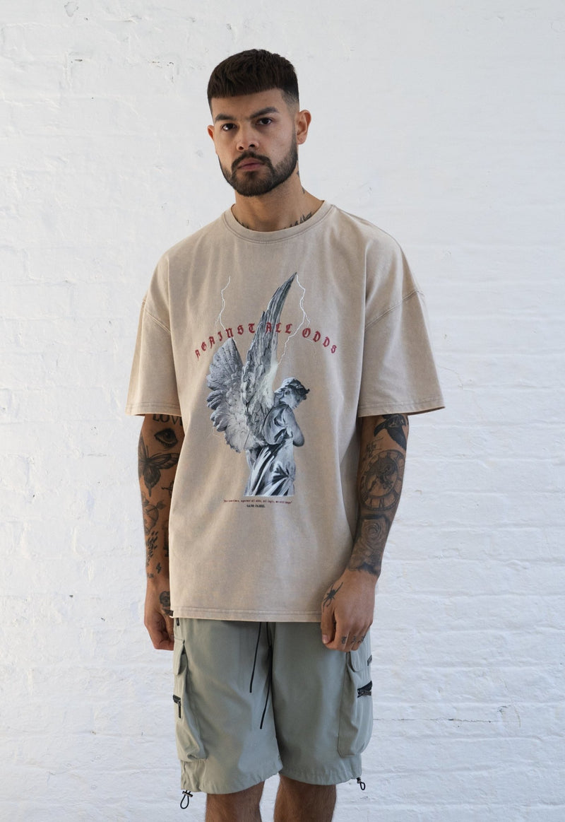 Oversized "Against All Odds' T-shirt - Washed Beige - Sans Pareil Clothing