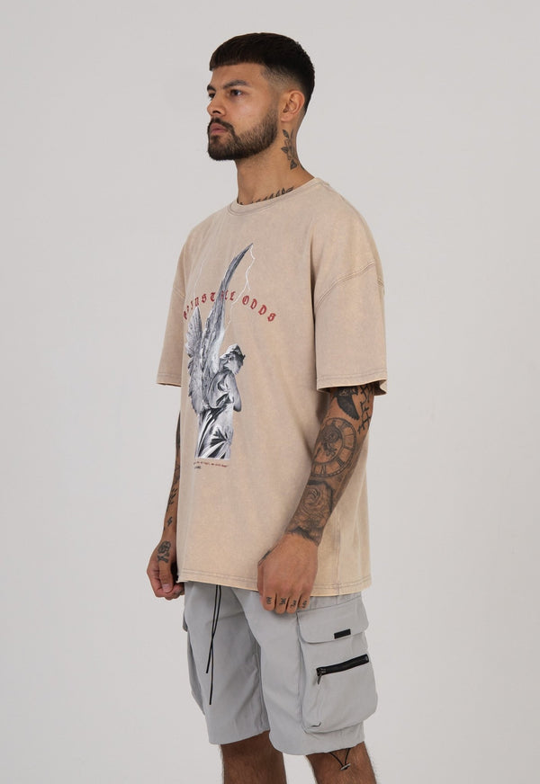 Oversized "Against All Odds' T-shirt - Washed Beige - Sans Pareil Clothing